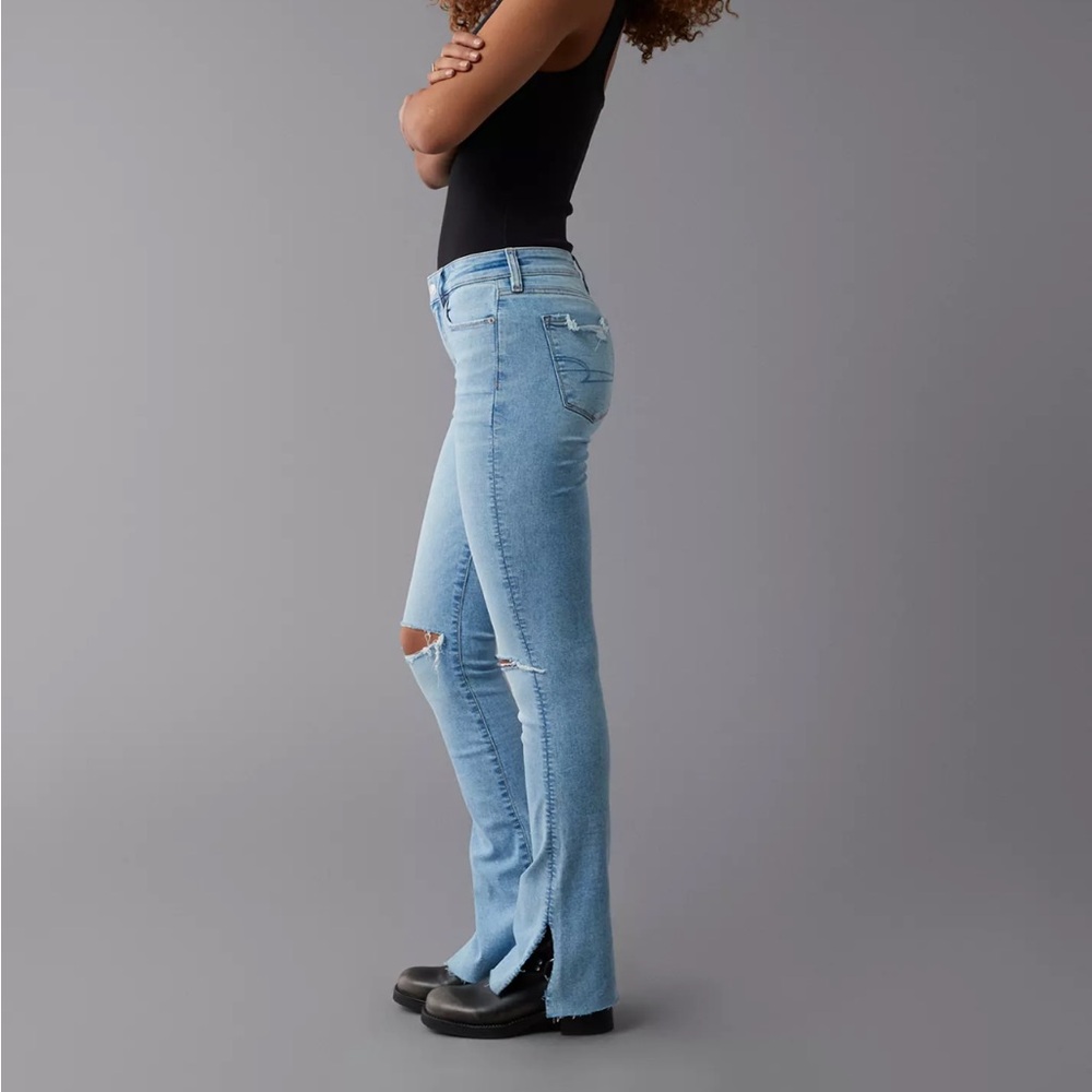 AE Next Level High-Waisted Ripped Skinny Kick Jean Light Blue Jeans
